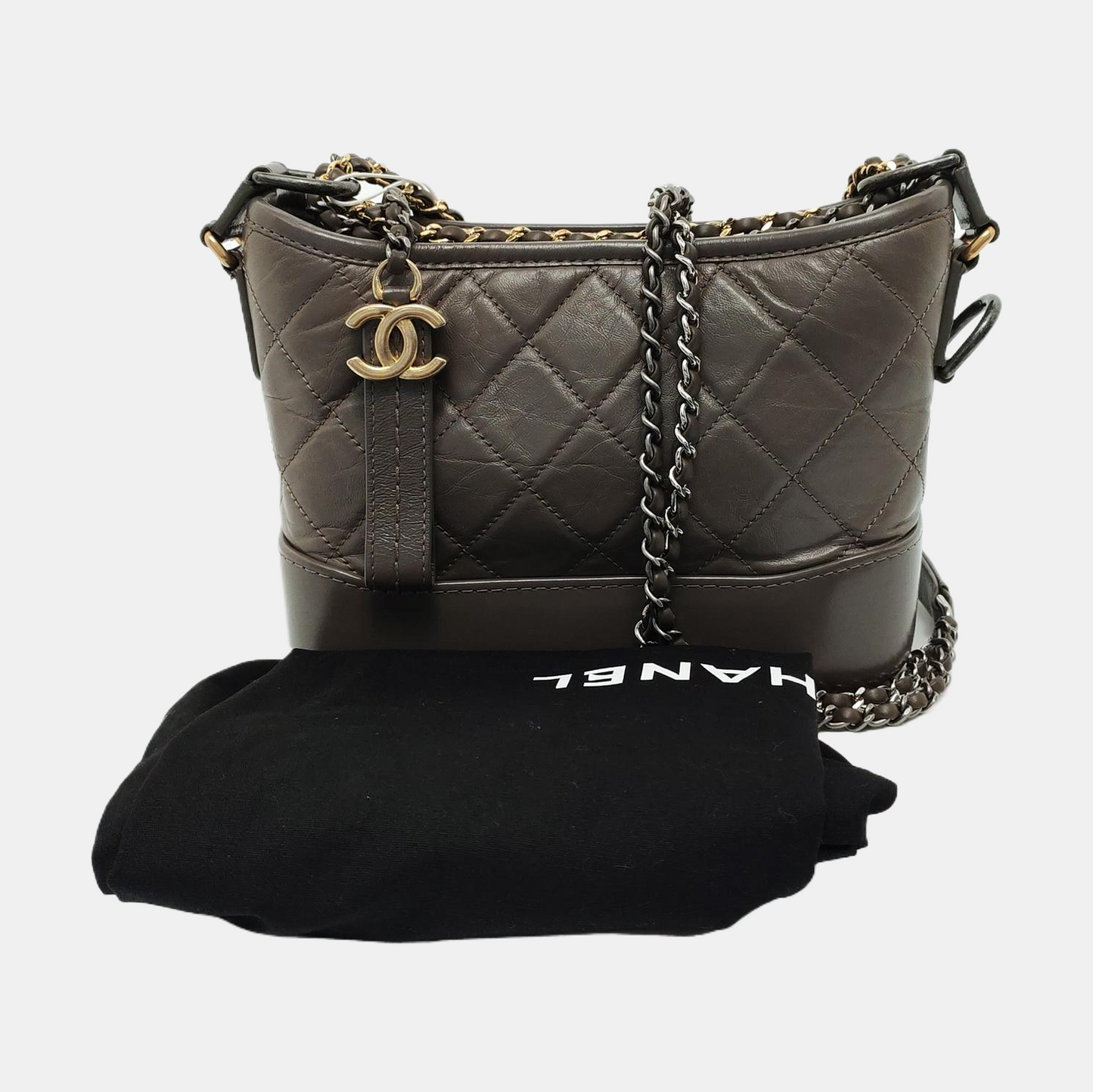 CHANEL GABRIELLE Small Brown Calfskin Quilted Grained Crossbody Bag Shoulder Bag Gold Silver Rhodium Hardware 26 Clasp Removable Strap-(SKU)-953980121