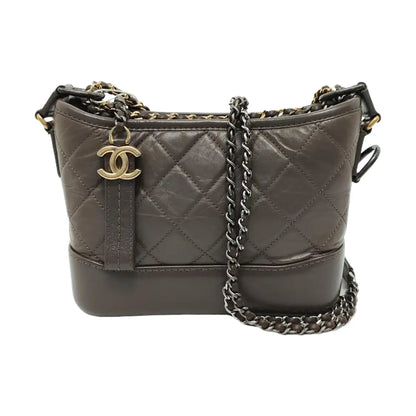CHANEL GABRIELLE Small Brown Calfskin Quilted Grained Crossbody Bag Shoulder Bag Gold Silver Rhodium Hardware 26 Clasp Removable Strap-(SKU)-953980121