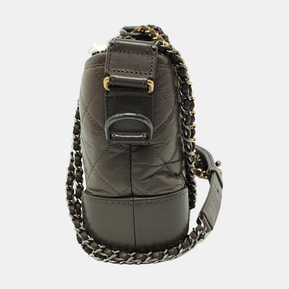 CHANEL GABRIELLE Small Brown Calfskin Quilted Grained Crossbody Bag Shoulder Bag Gold Silver Rhodium Hardware 26 Clasp Removable Strap-(SKU)-953980121