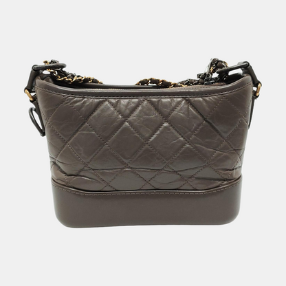 CHANEL GABRIELLE Small Brown Calfskin Quilted Grained Crossbody Bag Shoulder Bag Gold Silver Rhodium Hardware 26 Clasp Removable Strap-(SKU)-953980121