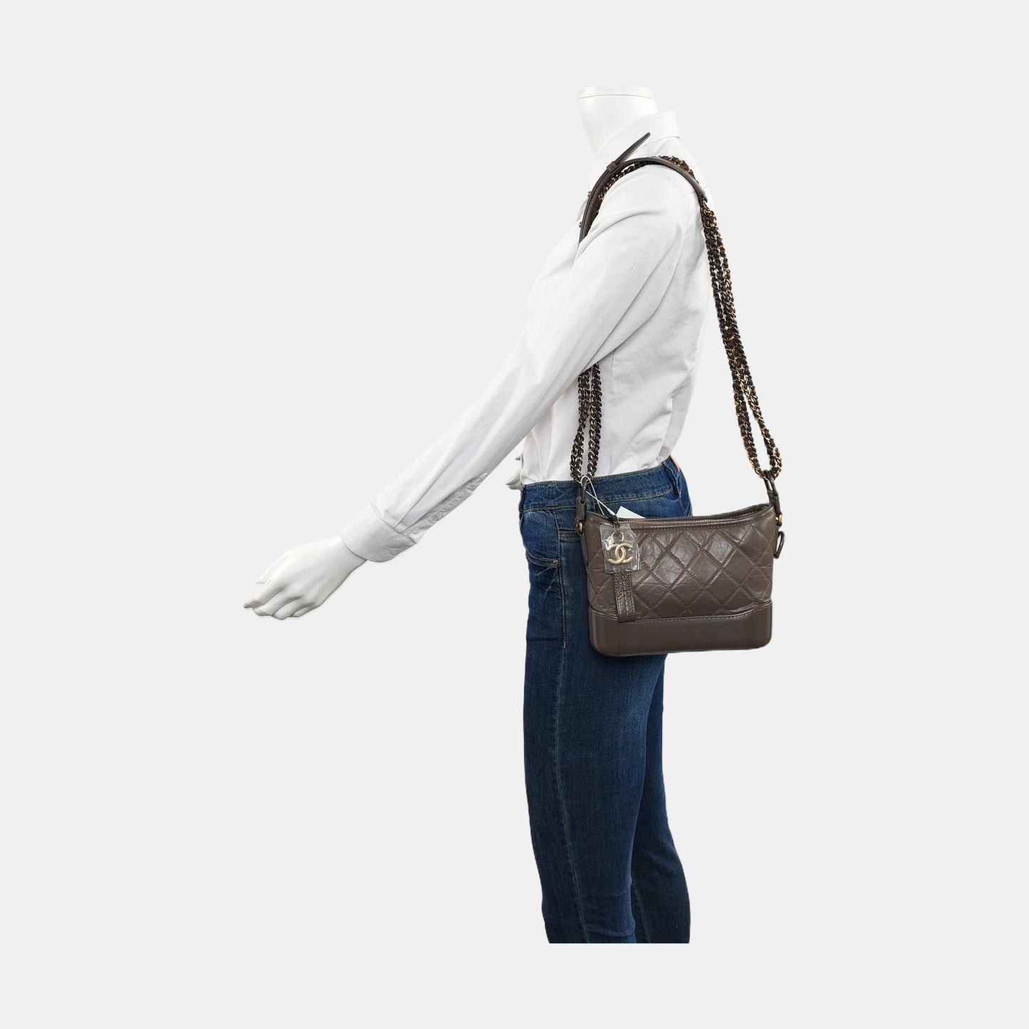 CHANEL GABRIELLE Small Brown Calfskin Quilted Grained Crossbody Bag Shoulder Bag Gold Silver Rhodium Hardware 26 Clasp Removable Strap-(SKU)-953980121