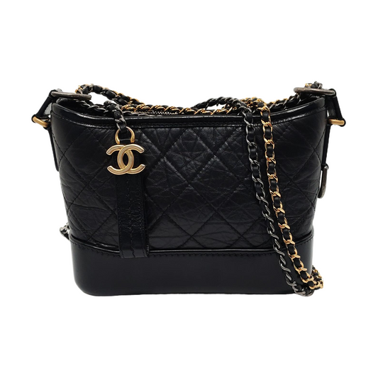 CHANEL GABRIELLE small black leather quilted diamond-stitched crossbody bag shoulder bag removable shoulder strap-(SKU)-953784827