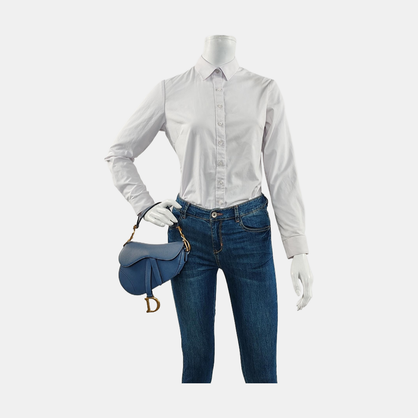 DIOR Saddle Mini Blue Calfskin Saddle Bag Tote and Shoulder Bag with Gold Hardware-(SKU)-953948330