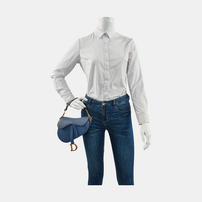 DIOR Saddle Mini Blue Calfskin Saddle Bag Tote and Shoulder Bag with Gold Hardware-(SKU)-953948330