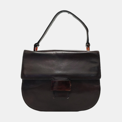 PRADA Dark Brown Leather Handbag Brown Hardware-(SKU)-954064287