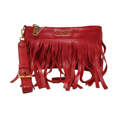 Miu Miu Avenue Red Cowhide Fringe Clutch Golden hardware-(SKU)-954296949