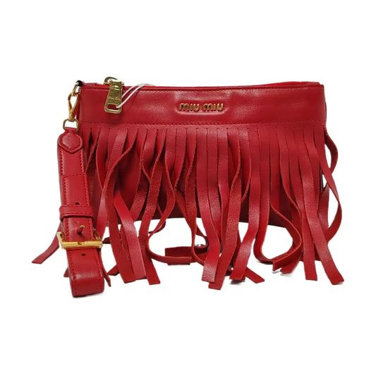 Miu Miu Avenue Red Cowhide Fringe Clutch Golden hardware-(SKU)-954296949