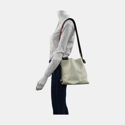 HERMÈS Licol 17 Glacier White Evercolor Leather Shoulder Bag with Silver Hardware, C-(SKU)-945823403