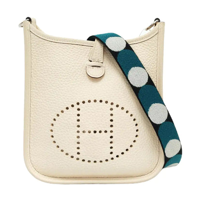 HERMÈS Evelyne Mini Cream Clemence Leather Cutout Evelyne Shoulder Bag Crossbody Bag with Silver Hardware and Z, Detachable Shoulder Strap-(SKU)-947690119