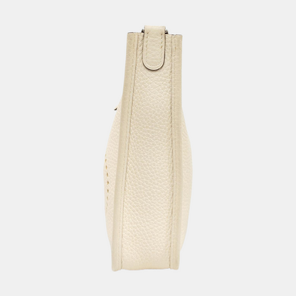 HERMÈS Evelyne Mini Cream Clemence Leather Cutout Evelyne Shoulder Bag Crossbody Bag with Silver Hardware and Z, Detachable Shoulder Strap-(SKU)-947690119