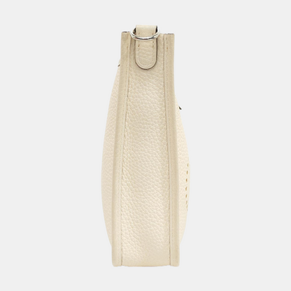 HERMÈS Evelyne Mini Cream Clemence Leather Cutout Evelyne Shoulder Bag Crossbody Bag with Silver Hardware and Z, Detachable Shoulder Strap-(SKU)-947690119