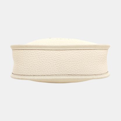 HERMÈS Evelyne Mini Cream Clemence Leather Cutout Evelyne Shoulder Bag Crossbody Bag with Silver Hardware and Z, Detachable Shoulder Strap-(SKU)-947690119