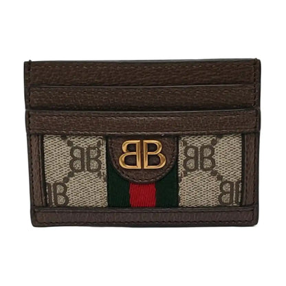BALENCIAGA Khaki Coated Canvas Printed Card Case Golden hardware-(SKU)-954201811