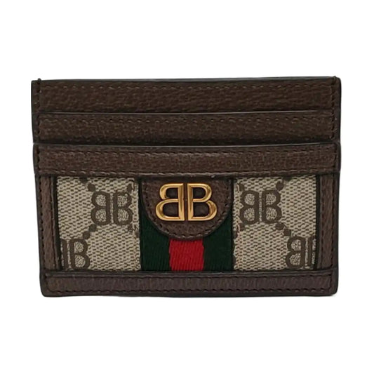 BALENCIAGA Khaki Coated Canvas Printed Card Case Golden hardware-(SKU)-954201811