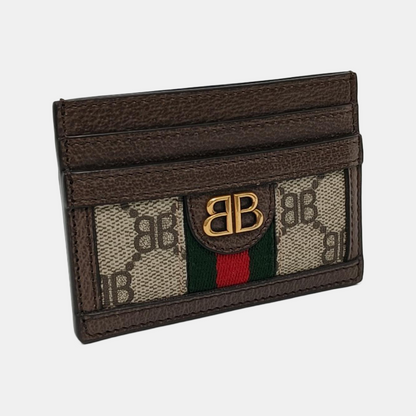 BALENCIAGA Khaki Coated Canvas Printed Card Case Golden hardware-(SKU)-954201811