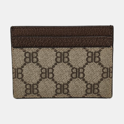 BALENCIAGA Khaki Coated Canvas Printed Card Case Golden hardware-(SKU)-954201811