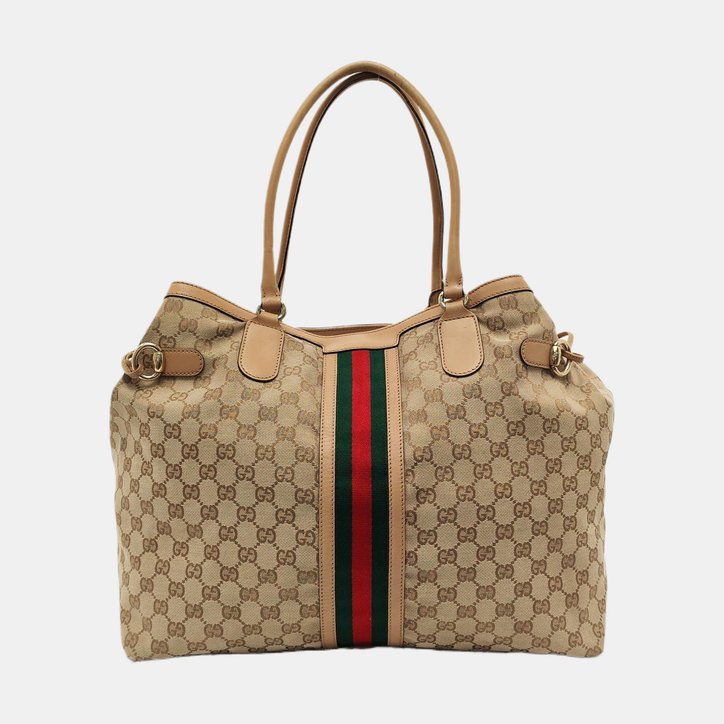 GUCCI Mayfair Khaki Canvas Monogrammed Fringe Handbag Single Shoulder Bag Golden hardware-(SKU)-954107344