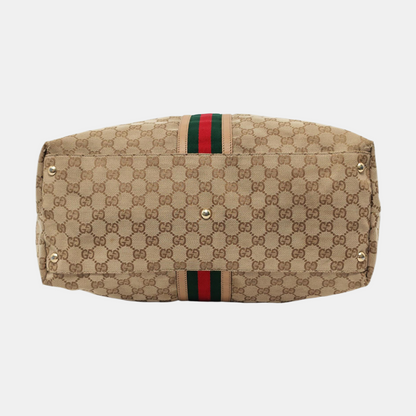 GUCCI Mayfair Khaki Canvas Monogrammed Fringe Handbag Single Shoulder Bag Golden hardware-(SKU)-954107344