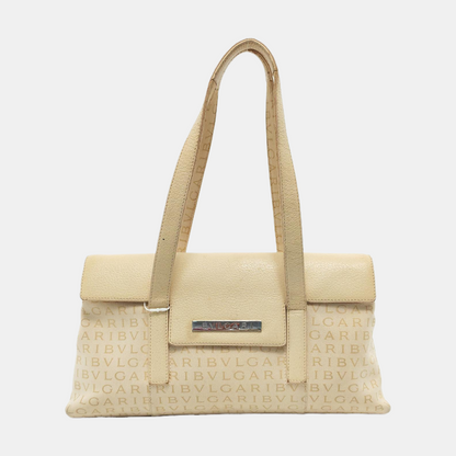 BVLGARI LA MANIE DES LOGOS Beige Canvas Floral Handbag Single Shoulder Bag Silver Hardware-(SKU)-954098204
