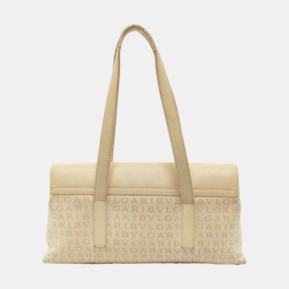 BVLGARI LA MANIE DES LOGOS Beige Canvas Floral Handbag Single Shoulder Bag Silver Hardware-(SKU)-954098204