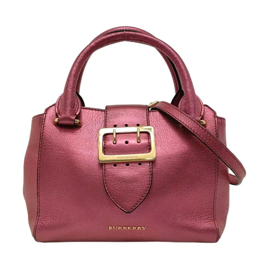 BURBERRY Buckle Fuchsia Leather Shoulder Tote Crossbody Bag Golden hardware Removable shoulder strap-(SKU)-954093592