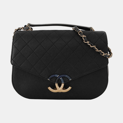 CHANEL THREAD AROUND Medium Black Calfskin Quilted Chevron Single Shoulder Bag Handbag Detachable Strap-(SKU)-954093937