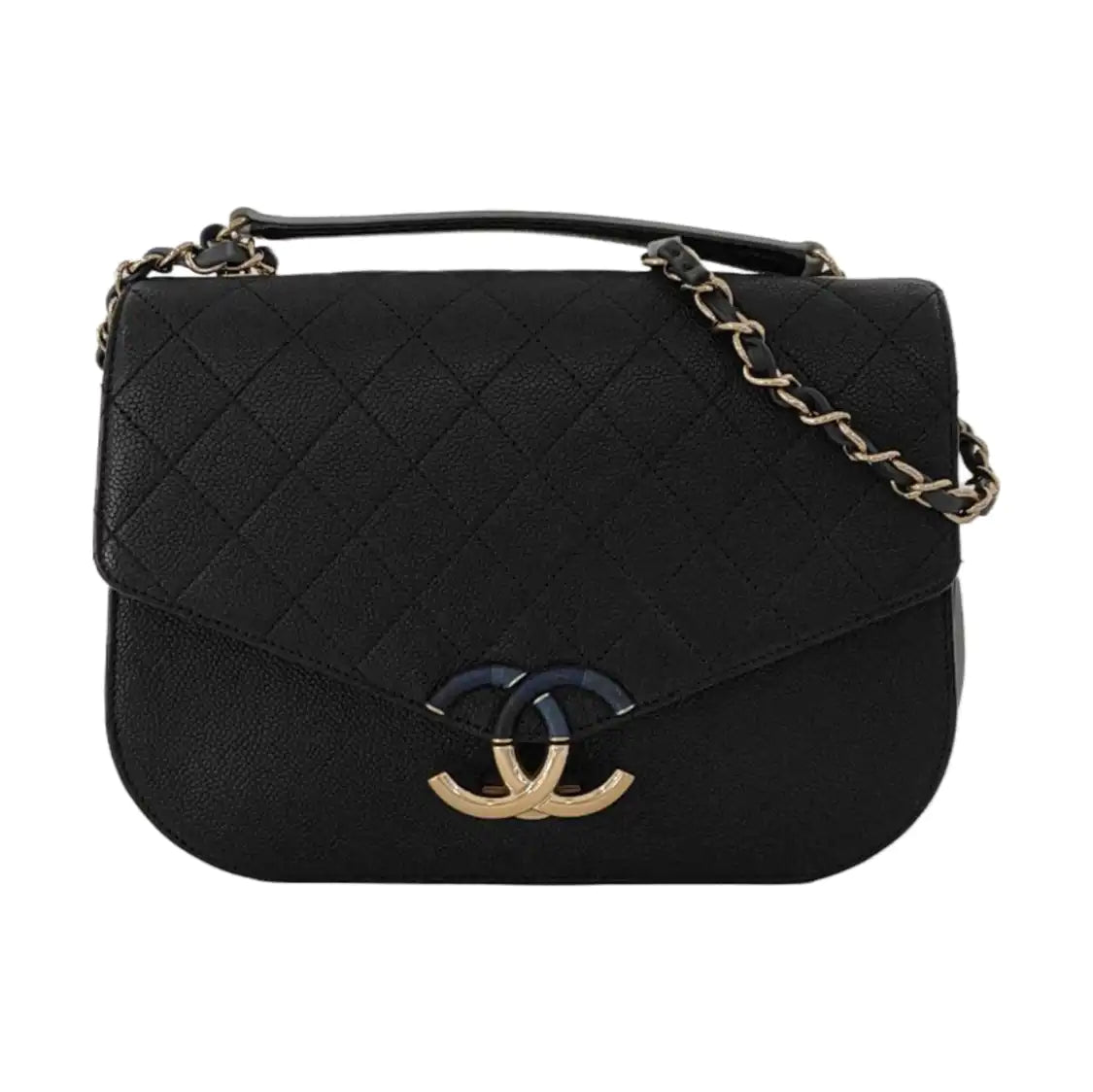 CHANEL THREAD AROUND Medium Black Calfskin Quilted Chevron Single Shoulder Bag Handbag Detachable Strap-(SKU)-954093937