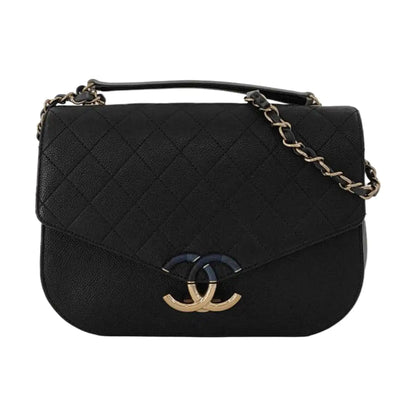 CHANEL THREAD AROUND Medium Black Calfskin Quilted Chevron Single Shoulder Bag Handbag Detachable Strap-(SKU)-954093937