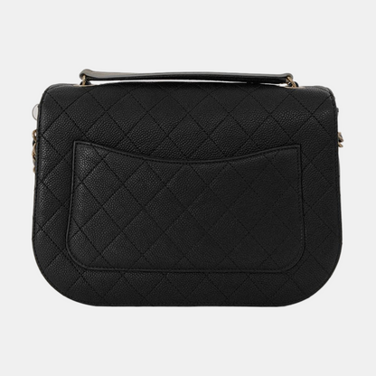 CHANEL THREAD AROUND Medium Black Calfskin Quilted Chevron Single Shoulder Bag Handbag Detachable Strap-(SKU)-954093937