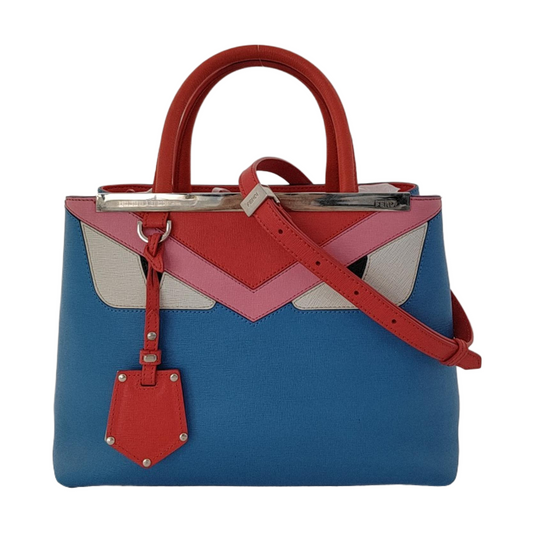 FENDI 2 Jours Small size Blue Cowhide Little Monster Shoulder Bag Handbag Crossbody Bag Silver Hardware Removable shoulder strap-(SKU)-954330398