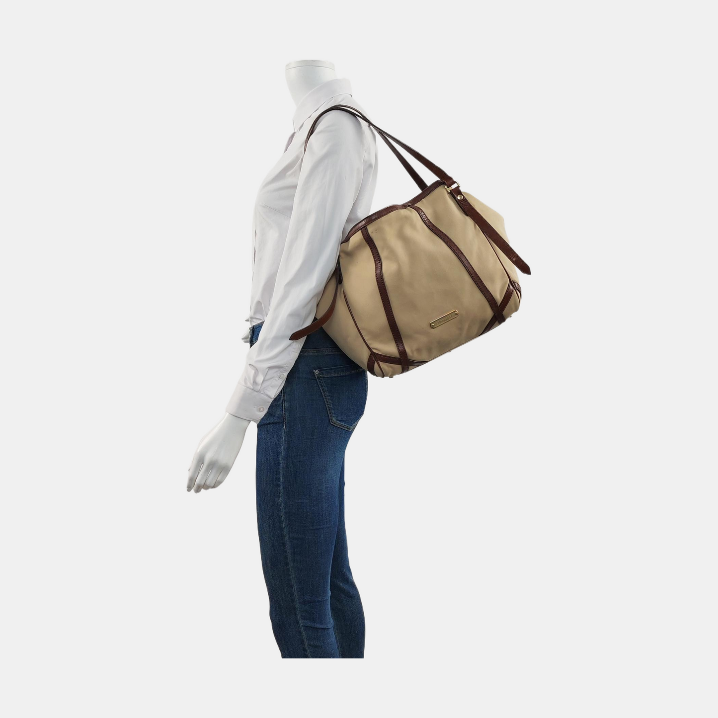 BURBERRY CanterburyMedium Khaki Canvas No Shoulder Bag-(SKU)-936730743