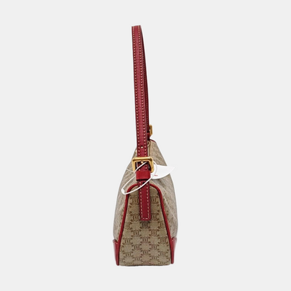 CELINE Khaki Coated Canvas Triumph Grained Shoulder Bag Handbag Golden hardware-(SKU)-942940158
