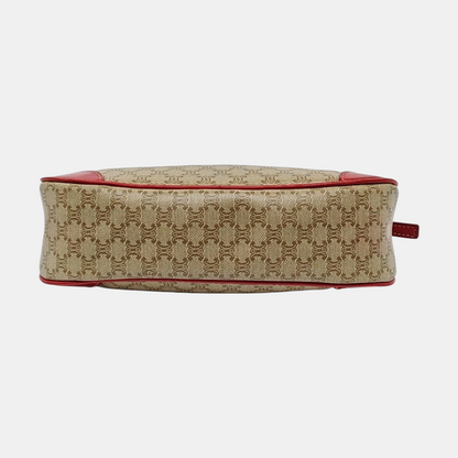 CELINE Khaki Coated Canvas Triumph Grained Shoulder Bag Handbag Golden hardware-(SKU)-942940158