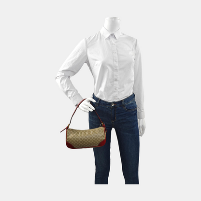 CELINE Khaki Coated Canvas Triumph Grained Shoulder Bag Handbag Golden hardware-(SKU)-942940158