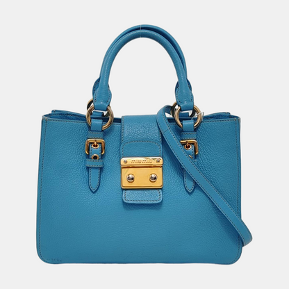 Miu Miu Madras Blue Cowhide Studs Single Shoulder Bag Tote Bag Crossbody Bag Golden hardware Removable shoulder strap-(SKU)-954293190