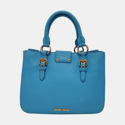 Miu Miu Madras Blue Cowhide Studs Single Shoulder Bag Tote Bag Crossbody Bag Golden hardware Removable shoulder strap-(SKU)-954293190