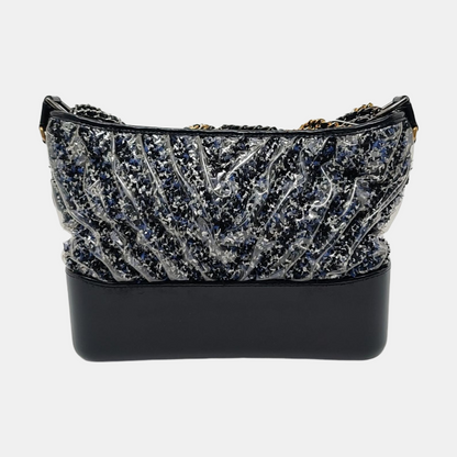 CHANEL GABRIELLE Medium Dark Blue Wool Quilted V Pattern Gabby Bag Crossbody Shoulder Bag Sling Bag Gold Silver Ruthenium Hardware 25 Clasp Removable Strap-(SKU)-954167174