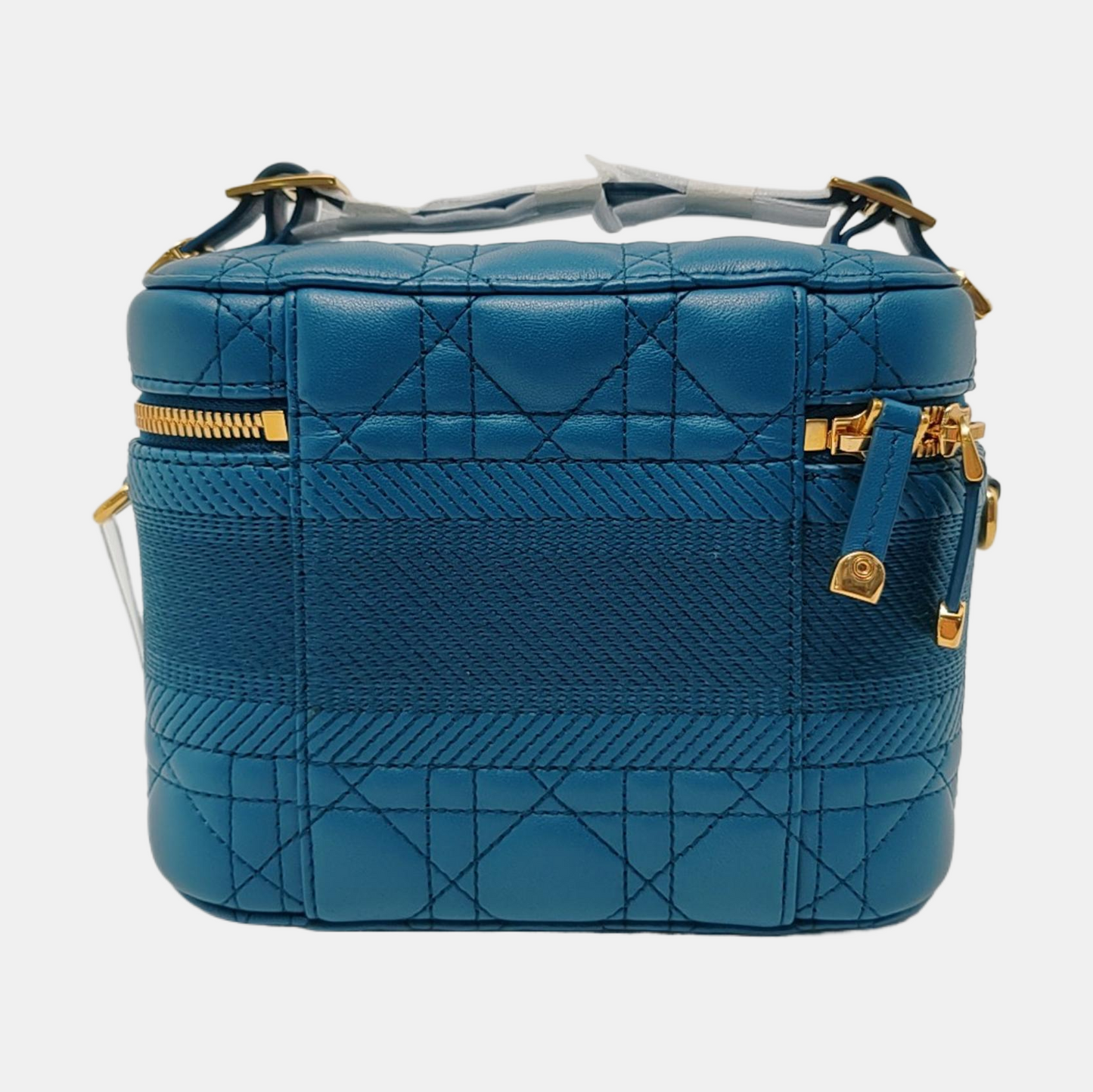 DIOR Travel Vanity Small Dark Blue Lamb Skin Quilted Shoulder Bag with Handle, Gold Hardware, Removable Shoulder Strap-(SKU)-954443509