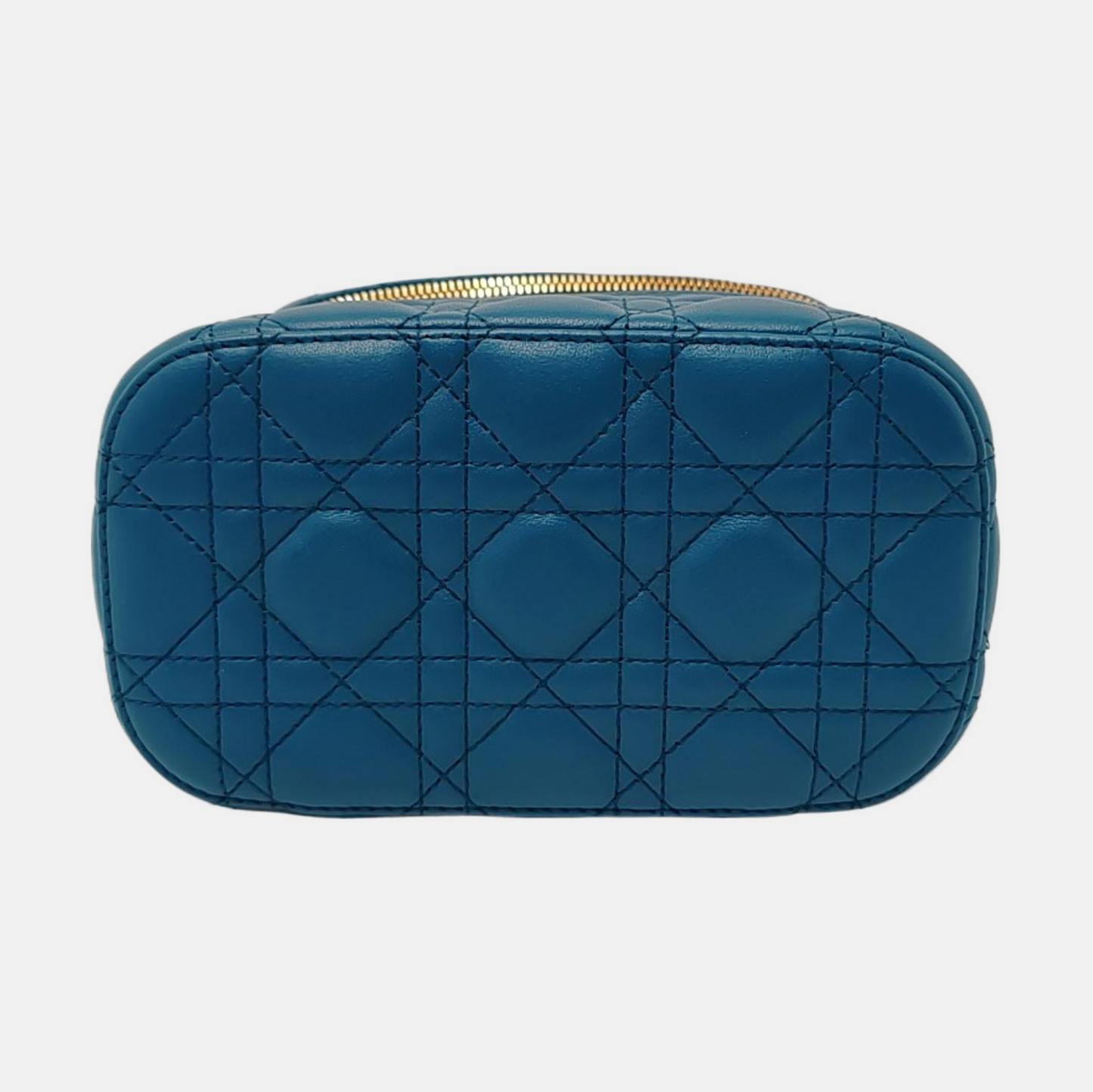 DIOR Travel Vanity Small Dark Blue Lamb Skin Quilted Shoulder Bag with Handle, Gold Hardware, Removable Shoulder Strap-(SKU)-954443509