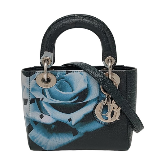 DIOR Diorissimo Mini Dark Green Leather Printed Lady Dior Bag Shoulder Bag Tote Bag with Detachable Strap-(SKU)-954451188