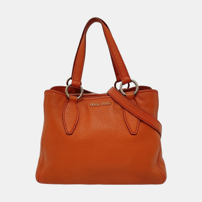 Miu Miu Tote bag Orange Cowhide Single Shoulder Bag Handbag Crossbody Bag Silver Hardware Removable shoulder strap-(SKU)-954144217