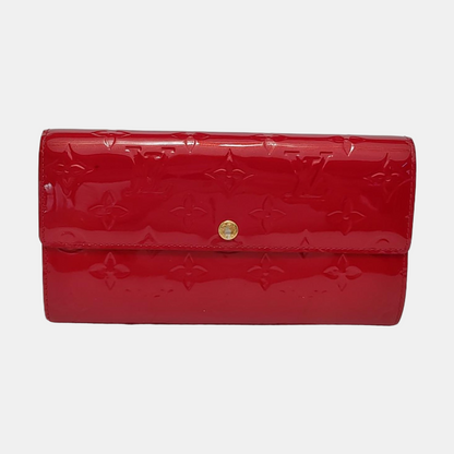 LOUIS VUITTON PORTE MONNAIE Red patent leather embossed wallet Golden hardware-(SKU)-954356366