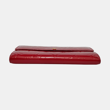 LOUIS VUITTON PORTE MONNAIE Red patent leather embossed wallet Golden hardware-(SKU)-954356366