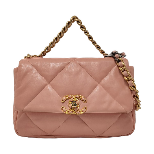 CHANEL CHANEL 19 Small Pink Lamb Leather Quilted Stitch Shoulder Bag Tote Bag Crossbody Bag Gold Rhodium Hardware 29 Clasp-(SKU)-954435140