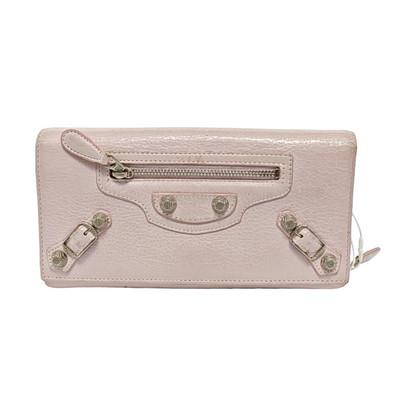 BALENCIAGA Classic City Light Pink Lamb Leather Stud Biker Wallet Silver Hardware-(SKU)-954228884