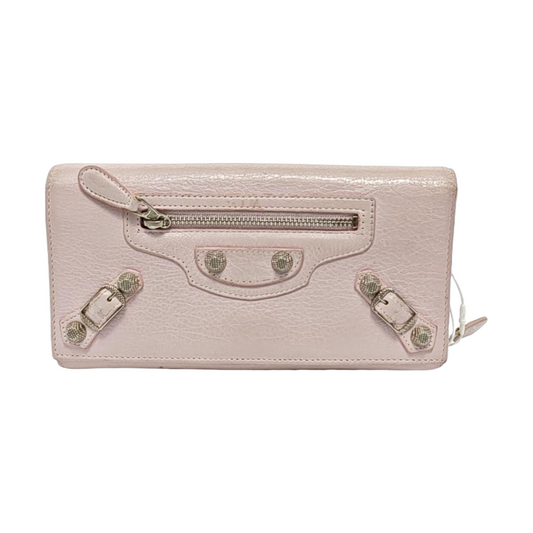 BALENCIAGA Classic City Light Pink Lamb Leather Stud Biker Wallet Silver Hardware-(SKU)-954228884