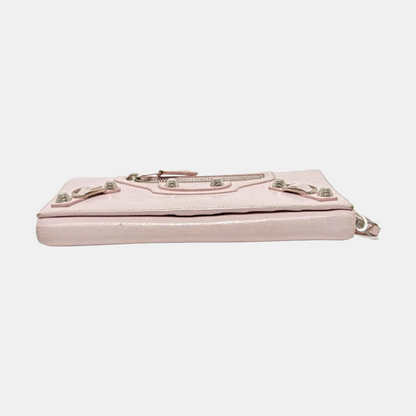BALENCIAGA Classic City Light Pink Lamb Leather Stud Biker Wallet Silver Hardware-(SKU)-954228884