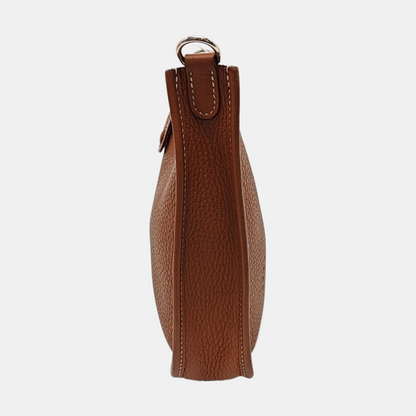HERMÈS Evelyne TPM Gold Brown Clemence Leather Evelyne Shoulder Bag Crossbody Bag Silver Hardware Removable Strap U Complete Accessories-(SKU)-954343620