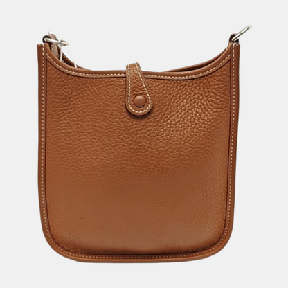 HERMÈS Evelyne TPM Gold Brown Clemence Leather Evelyne Shoulder Bag Crossbody Bag Silver Hardware Removable Strap U Complete Accessories-(SKU)-954343620