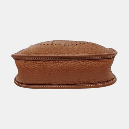HERMÈS Evelyne TPM Gold Brown Clemence Leather Evelyne Shoulder Bag Crossbody Bag Silver Hardware Removable Strap U Complete Accessories-(SKU)-954343620